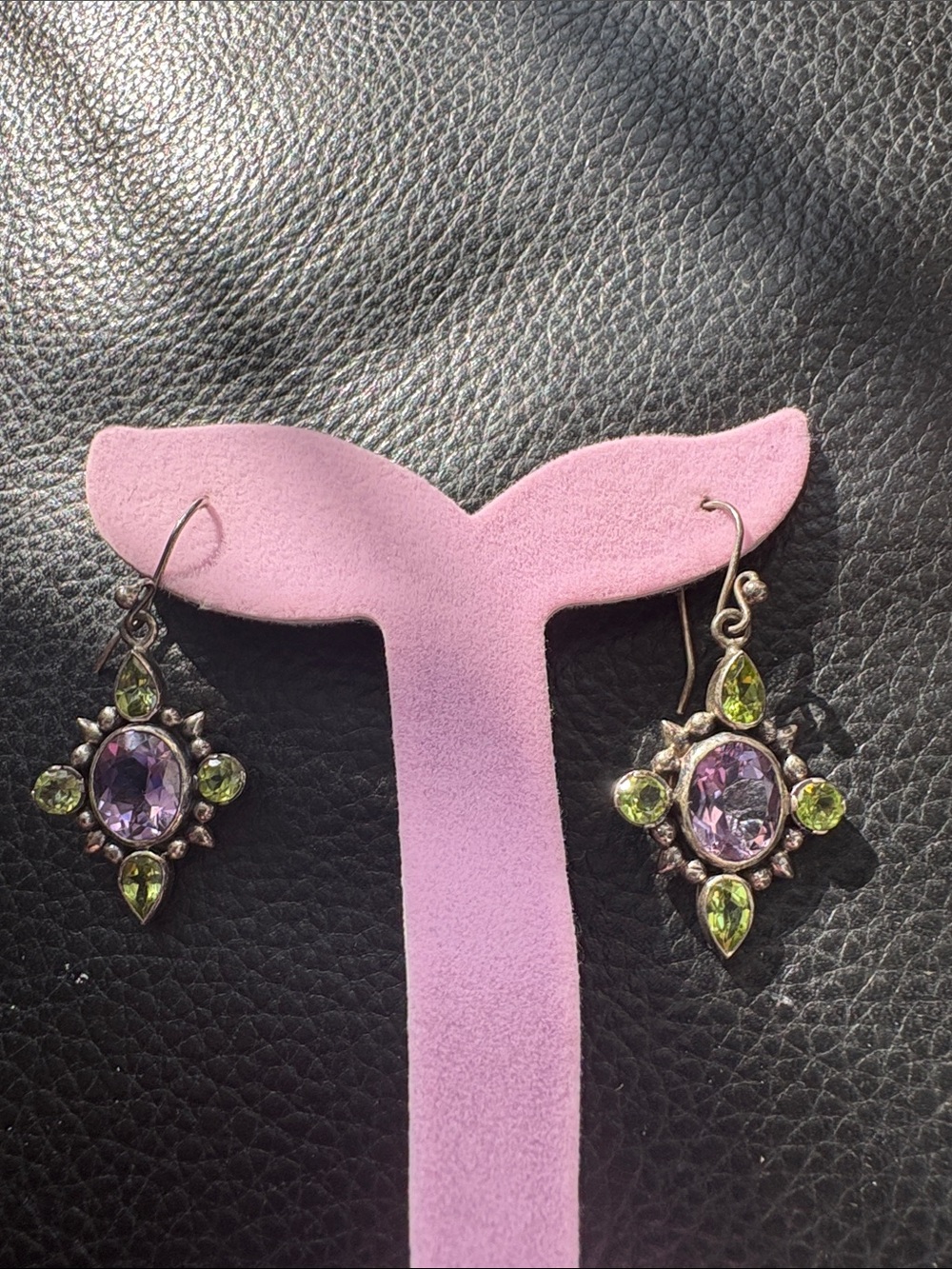 Sterling Silver Amethyst and Peridot Drop Earrings - February August Stones
